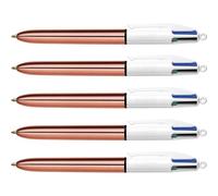 Lot De 5 Stylos Bille - 4 Couleurs - Pointe Moyenne - Bic - Corps Métal Cuivre