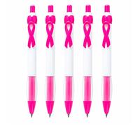 Lot de 5 Stylos bille avec ruban rose de sensibilisation - Octobre Rose