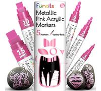 Lot de 5 stylos de peinture acrylique rose métallisé - Pointe extra fine, fine et Jumbo (1 mm, 3 mm, 6 mm, 10 mm, 15 mm) - Marqueurs de peinture rose pour métal, roches, plastique, toile, bois, tissu