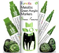 Lot de 5 stylos de peinture acrylique vert métallisé - Pointe extra fine, fine et Jumbo (1 mm, 3 mm, 6 mm, 10 mm, 15 mm) - Marqueurs verts pour tissu, métal, plastique, toile, bois, peinture sur