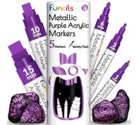 Lot de 5 stylos de peinture acrylique violet métallisé - Pointe extra fine, fine et Jumbo (1 mm, 3 mm, 6 mm, 10 mm, 15 mm) - Marqueurs permanents violets pour tissu, métal, plastique, toile, bois