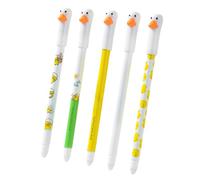 Lot de 5 stylos effaçables en forme de canard de 0,5 mm, sans bavure, fournitures de papeterie mignonnes pour l'école, le lieu de travail, le journal, la prise de notes, le dessin, les devoirs et les