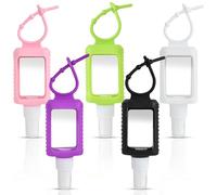 Lot de 5 supports de désinfectant pour les mains, format voyage, porte-clés, bouteilles de désinfectant rechargeables, conteneurs compressibles pour enfants et adultes, Spray