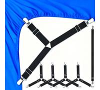 Lot de 5 supports de drap, faciles à utiliser - Bleu | Supports réglables pour drap-housse, attaches, bretelles, casier, chouchou pour lit et matelas