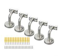 Lot de 5 supports de main courante en acier inoxydable 60 x 60 mm à fixation murale pour rampes d'escalier en chêne et pin, finition argentée, kit de fixation robuste avec vis