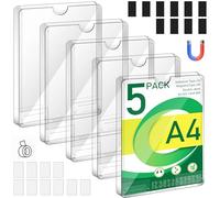 Lot de 5 supports de panneaux magnétiques A4 en acrylique transparent avec ruban adhésif et bande magnétique, support en acrylique transparent, cadre magnétique rabattable, cadre d'information A4