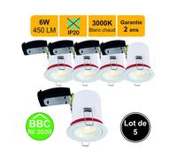 Lot de 5 supports spot BBC IP20 + GU10 6W 450lm inclus- garantie 2 ans