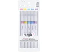 Lot De 5 Surligneurs Pastel 2 Voies 5 Couleurs Marqu+ Marqueurs À Double Pointe, Séchage Rapide, Pointe Biseautée Fine, Rose, Bleu, Vert, Violet, Jaune. Importé Du Japon (Pm-Mt200-5s)[Z1224]