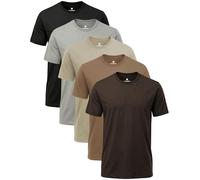 Lot de 5 t-shirts pour hommes - En coton basique - 180 g - Manches courtes - Col rond - Couleur unie - Pour le travail - Oversize - Regular - Pour l'été, Noir/gris/kaki/marron/marron clair, M