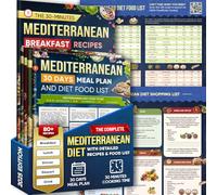 Lot de 5 tableaux de régime méditerranéen 2025, livre de cuisine pour débutants de moins de 30 minutes, tailles de portions calories, glucides nets, perte de poids et diabète, plan de repas de 30