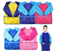 Lot de 5 tabliers de peinture pour enfants de 3 à 8 ans - Imperméables - Avec manches longues et poches - Pour l'art, l'école, la peinture, la cuisine, la nourriture, les activités de laboratoire