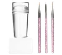 Lot de 5 tampons à ongles à pointe française en silicone transparent pour nail art avec grattoirs et pinceaux pour manucure française à la maison