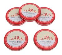 Lot de 5 tampons encreurs ronds rouges en boîte fer format moyen | Pour contrats et projets, usage bureautique et loisirs créatifs, coffret métallique recouvert de tissu, lot compact