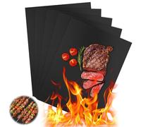 Lot de 5 Tapis BBQ Reutilisable, Barbecue Tapis Anti-adhérent, Tapis de Cuisson 40x30CM Noir Résistant à Chaleur, Nettoyable, Peut être coupé, pour Barbecue à Gaz, Charbon, Electrique
