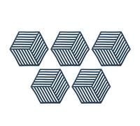 Lot de 5 Tapis de Dessous de Plat en Silicone, Tapis de Bol Hexagonal Résistant à la Chaleur, Coussin Chauffant Antidérapant pour Table, Porte-casseroles pour Comptoir, Tapis de Table(Bleu)