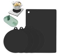 Lot de 5 Tapis de Sol en Silicone Noir, Protection Plaque Induction, avec Support pour Cuillères en Bois, pour Protéger Votre Cuisine