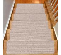 Lot de 5 tapis d'escalier antidérapants en bois massif avec dos en silicone, protections de sol conçues pour la protection et la sécurité des escaliers à long terme (marron clair)