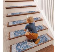 Lot de 5 tapis d'escalier antidérapants en tissu doux pour escaliers - Réduction du bruit - Lavable en machine - Bleu - 20 x 75 cm