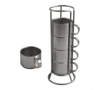 Lot de 5 tasses à café en acier inoxydable 304 à double paroi isotherme avec support, tasses empilables rétro pour la maison
