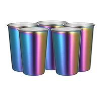 Lot de 5 tasses à café en acier inoxydable arc-en-ciel 500 ml - Tasse à café en métal coloré - Tasse à large ouverture pour froid et chaleur - Incassable pour une utilisation en intérieur et en