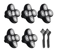 Lot de 5 têtes de rechange pour rasoir de tête de série universelle, lame étanche électrique chauve pour homme chauve, recharge de rasoir étanche, têtes rotatives design + 2 brosses de nettoyage pour