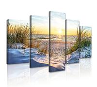 Lot de 5 toiles d'art mural pour le salon - Grande taille - Décoration murale pour chambre à coucher - Plage - Herbe bleue - Paysage océan - Peinture - Décoration murale de bureau - Impression sur toile - Images d'art - Décoration d'intérieur