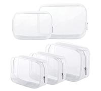 Lot de 5 trousses de toilette en plastique transparent à fermeture éclair approuvées par la TSA pour les vacances, la salle de bain et l'organisation, blanc, Small/Large, Trousses de toilette