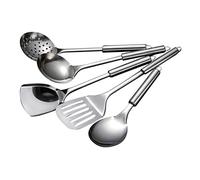 Lot de 5 ustensiles de cuisine en acier inoxydable - Spatule - Cuillère - Sets de table pour table à manger - Rouge (argenté, taille unique)