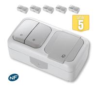 Lot de 5 Va et vient + Prise 2P+T étanche IP54- Viko by Panasonic - Gris - NF