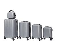 JET LAG, VO0028, Lot de 5 Valises Tokyo Argent X5 18L 24L 37L 66L 100L, avec Vanity, Design Chic quadrillé, Coque Rigide ABS, Roues 360°, poignée Traction