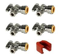 Lot de 5 valves d'arrêt d'angle plaquées chrome 1/2" x 3/8" avec outil de retrait SlipClip 1/4 de tour