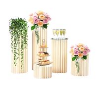 Lot de 5 vases en carton - Support de fleurs pliable - Pour mariage, anniversaire, table - Colonnes décoratives en carton blanc - Colonnes en papier cylindrique - 20/40/60/80/100 cm