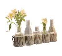 Lot de 5 vases en verre en forme de bouteille avec cordon en papier - Centre de table - Décoration de table - Vase à fleurs - Vase avec support
