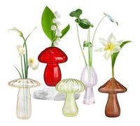 Lot de 5 vases hydroponiques en Verre en Forme de Champignon Transparent pour Centre de Table, décoration de Table, Maison, fête de Mariage (5 Couleurs)