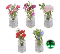 Lot de 5 Vases Lumineux 3D pour Tableau de Bord - Accessoire Voiture Intérieur Décoration en Résine - Ornement Esthétique pour Habitacle Auto, 5 Couleurs (Violet, Rose, Rouge, Bleu)