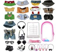 Lot de 5 vêtements conçus pour les vêtements Labubu avec ensemble d'accessoires, comprend 6 mini accessoires, un sac de présentation, un porte-vêtements, des écouteurs, un appareil photo, des lunettes