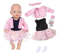 Lot de 5 vêtements mignons pour poupées de 35 à 43 cm - Vêtements avec jupe en tulle rose - Nœud - Chaussettes - Poupée de lapin compatible avec les poupées Born Baby Annabelle