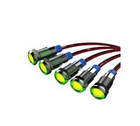 Lot de 5 voyants LED métalliques, interrupteurs, fils de lampe de signalisation 6/12/24/36/110/220 V, connexion de fil rouge, jaune, bleu, vert(5PCS Green,8MM_3-6V)