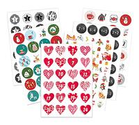 Lot de 5 x 24 autocollants de calendrier de l'Avent pour 5 calendriers de Noël, 24 autocollants chiffres, pour Noël, pour bricoler et décorer, étiquettes rondes de 4 cm