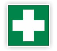 Lot de 5 x autocollants avec symbole croix verte pour équipements de premiers secours avec film de protection anti-UV, adapté à l'extérieur, 10 x 10 cm selon la norme ASR A 1.3/BGV A8/DIN 4844