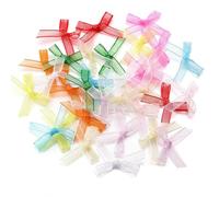 Lot de 50/100/200 mini nœuds en organza, jolis nœuds en mousseline de soie, pour loisirs créatifs, décoration des ongles, épingles à cheveux, accessoires pour vêtements, mélange de couleurs, 3 x 3,5