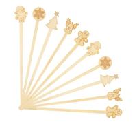 Lot de 50 agitateurs à café jetables biodégradables en bambou de 17,8 cm pour Noël, Nouvel An, bureau, salon, lait, cocktail, thé (5 styles)