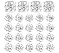 Lot de 50 anneaux de tressage en forme de cœur creux avec strass pour tresses de cheveux - Accessoires pour tresses de cheveux - Argenté