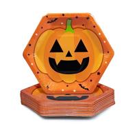 Lot de 50 assiettes à dessert jetables en carton pour Halloween, citrouille, 19 cm, fournitures de fête d'Halloween