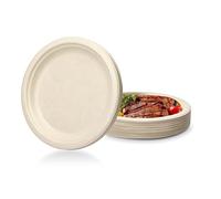 Lot de 50 assiettes en papier 100 % super rigides, naturelles, biodégradables, jetables et respectueuses de l'environnement, très résistantes, recyclables, parfaites pour les pique-niques (22,9 cm)