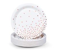 Lot de 50 assiettes jetables en carton blanc et or rose, à pois en aluminium, 22,9 cm