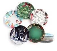 Lot de 50 assiettes jetables en carton pour fête de Noël en 5 designs assortis, 22,9 cm, résistantes à l'huile et à l'eau, passent au micro-ondes, au congélateur, recyclables et biodégradables