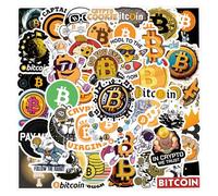 Lot de 50 autocollants Bitcoins pour adolescents, enfants, adultes, autocollants étanches Bitcoin monnaie virtuelle pour voiture, skateboard, moto, bouteilles d'eau, téléphone, guitare, vélo, casque