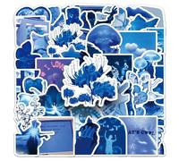 Lot de 50 autocollants bleus pour pare-chocs, bagages, vélo, casque, ordinateur portable, scrapbooking, bouteille d'eau, ordinateur portable, autocollants esthétiques en vinyle pour adolescentes et