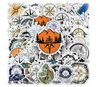 Lot de 50 autocollants boussole et aventure, décalcomanies en vinyle imperméable pour ordinateur portable, bouteille d'eau, journal et scrapbooking, motifs vintage et inspirés des voyages